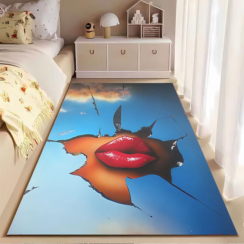 Red Lips and Sky Art Carpet suitable as a non-slip mat for the living room or bedroom sofa