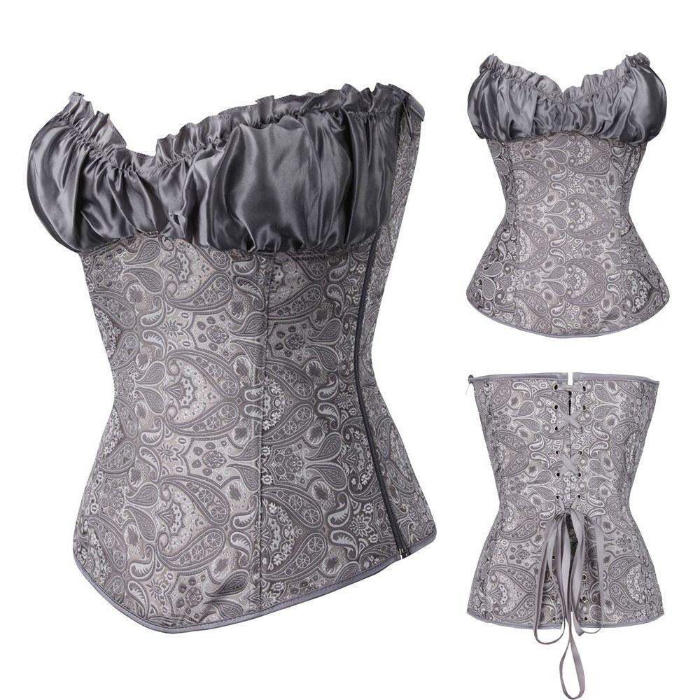 Sexy Gothic Style Overbust Corset Steampunk Design Zipper Side Waist Trainer Vintage Look Shapewear Court Wear