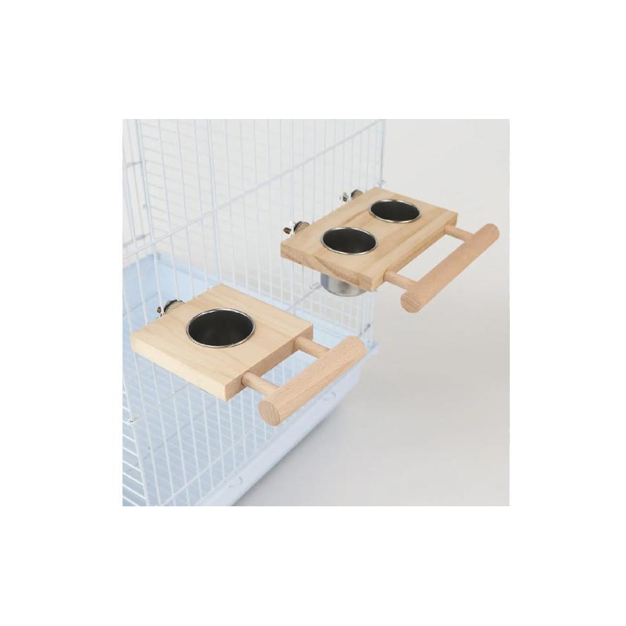 Stainless Steel Enclosure Feeder Cups Easy to Clean Enclosure Mount Feeding Station Avian Feeding Dish with Perch Sturdy &