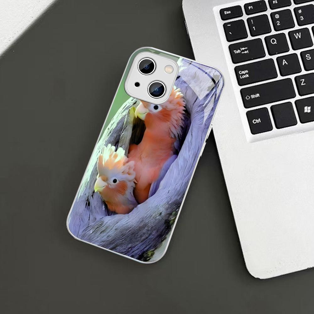 

Красочный чехол для телефона с попугаями из закаленного стекла для iphone 14 13 12 11 Pro Mini XS MAX 14Plus X XS XR iphone 12 mini
