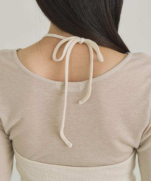Lingseoul Layered Halter Neck Top Set-Ash Beige/Cream