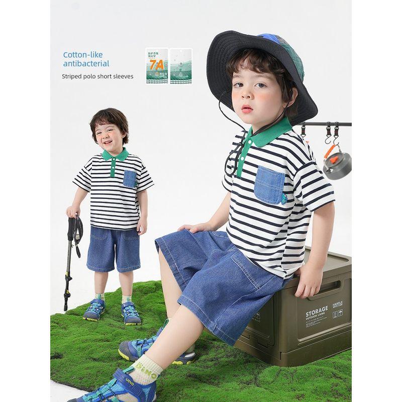 Boys' Antibacterial Short-Sleeved Polo Shirt T-Shirt Summer Clothing Kidsren's Clothing Kidsren's Baby Tops Half-Sleeved Summer New Style