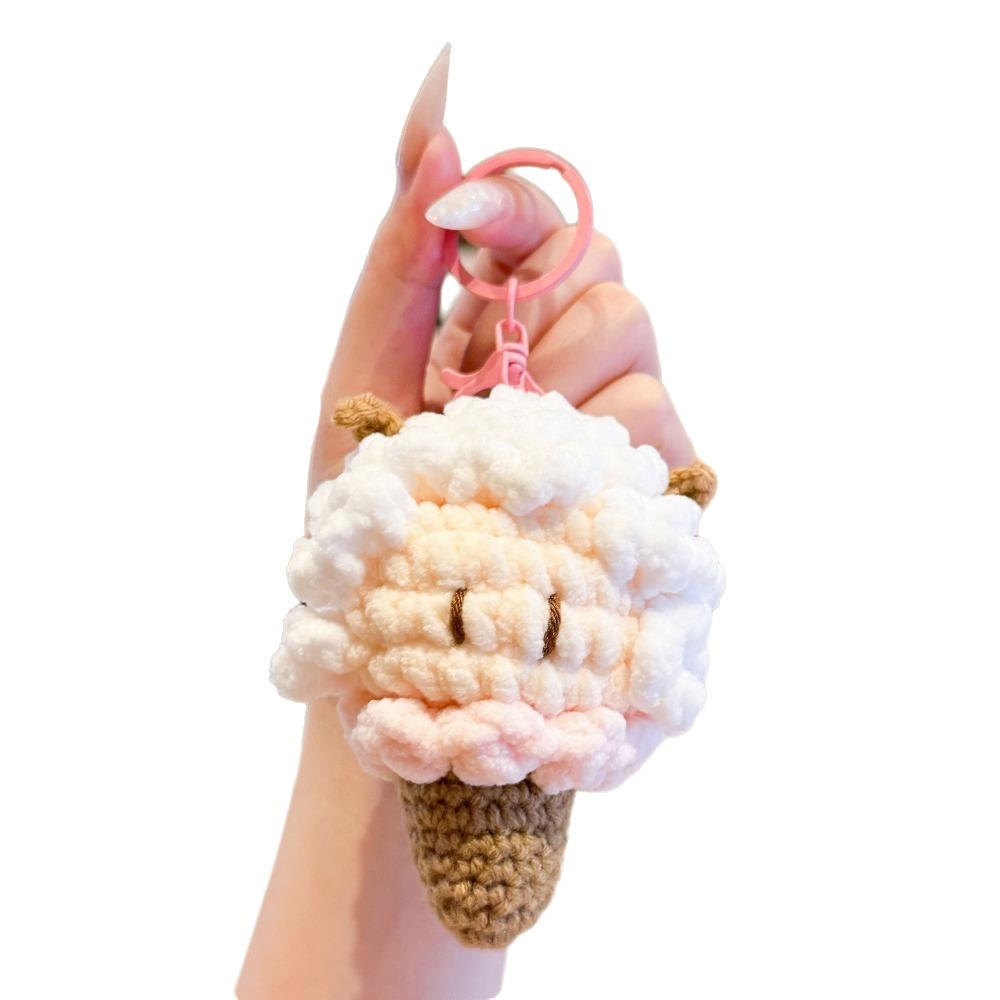Soft Crochet Sheep Ice Cream Keychain Cute Knitted Lamb Bag Charm Hanging Decoration