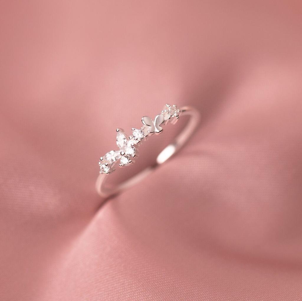 Real Money 925 Sterling Silver Zircon Crystal Butterfly Finger Rings For Women Girls Money 925 Wedding Party Jewelry Gift