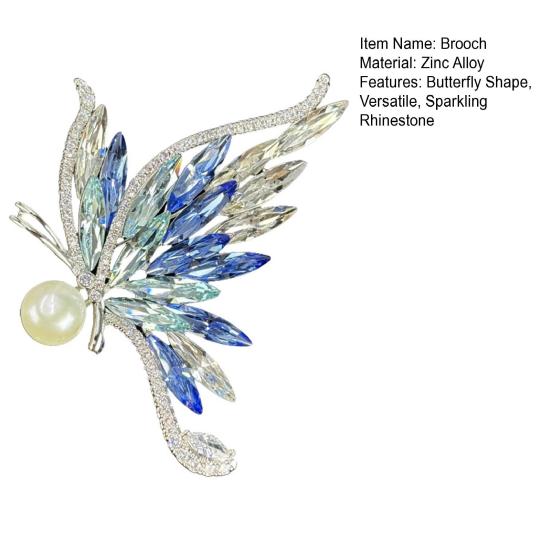 Butterfly Brooch Sparkling Faux Crystal Imitation Pearl Inlay Alloy Pin Suits Coats Sweaters Scarves Badge Outfit Accessory