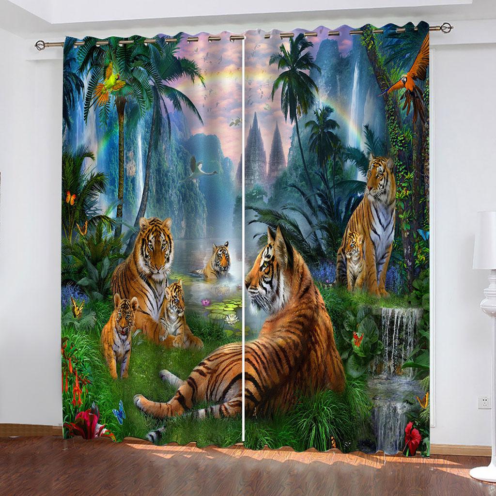 

Украшение гостиной 3D животное свирепый тигр напечатанные затемняющие шторы для спальни оконные шторы домашний интерьер шторы W70xH160cmx2&Grommet Top