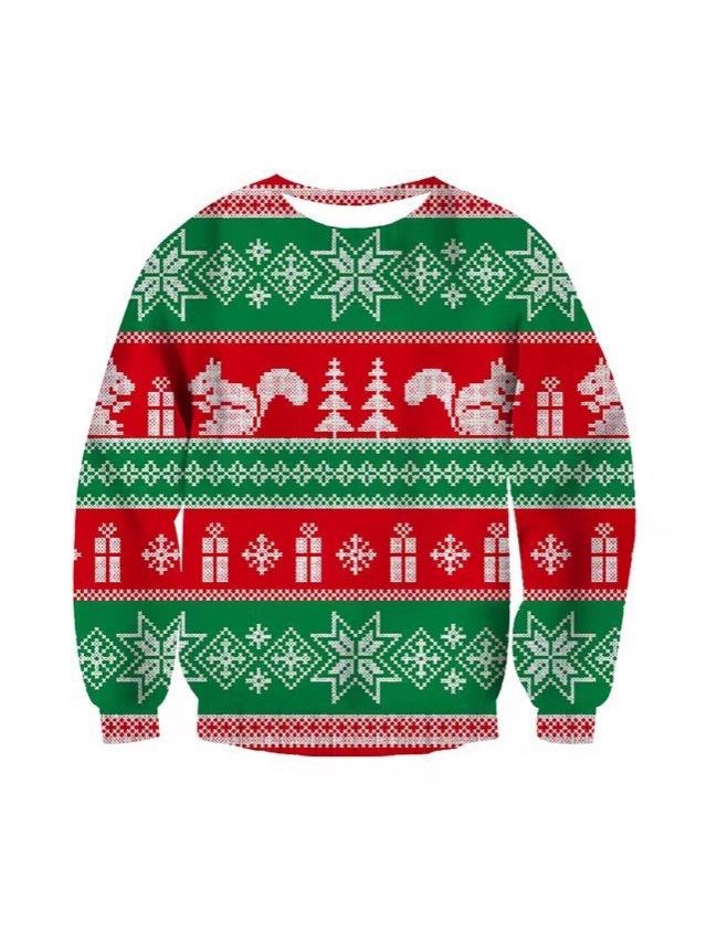 Rentier 3D-Druck Langarm Rundhals Sweatshirt - Herbst/Winter Weihnachts-Stil