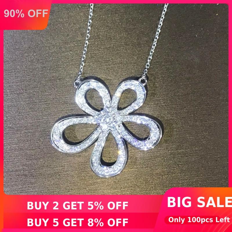 

Большой цветочный бриллиантовый кулон Real 925 Sterling Sier Charm Party Свадебные подвески Nece для женщин Свадебные украшения из муассанита