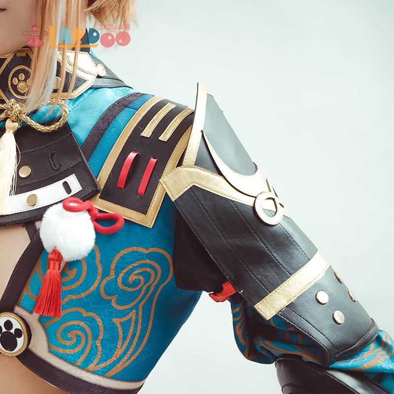 Lardoo Games Gorou Cosplay Costume Men Blue Fox Boy Costume Halloween Pants Tail Full Set