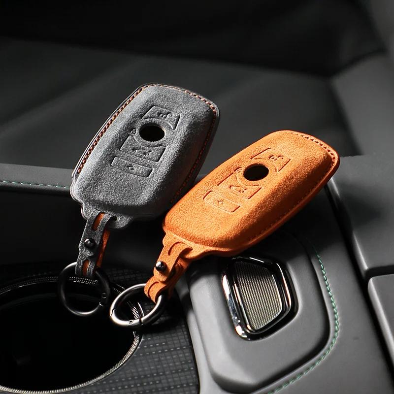 Interior Mouldings Alcantara Car Key Case Cover For BMW 1 2 3 5 7 Series X1 X3 X5 X6 F15 F16 F20 F22 F30 F32 G30 Keychain Auto A