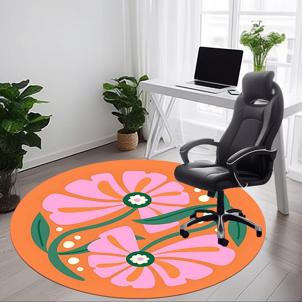 1pc Floral Pattern Office Round Area Rug, Indoor Mat Suitable For Office, Under Office Chairs Bedroom Living Room Home Decor172