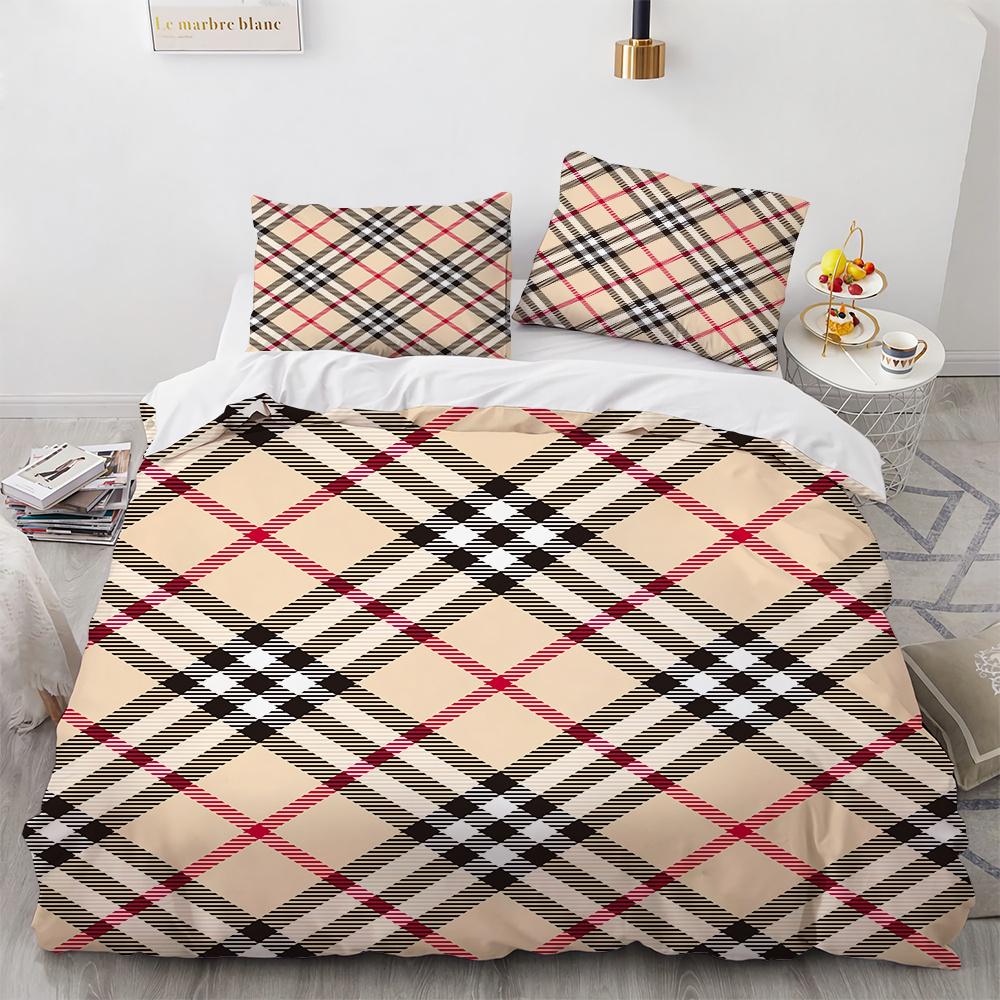 Plaid Duvet Cover Queen Bedding Set for Boys Girls Kids Women Men Modern Geometric Colourful Grid Plaid Polyester Comforter Set