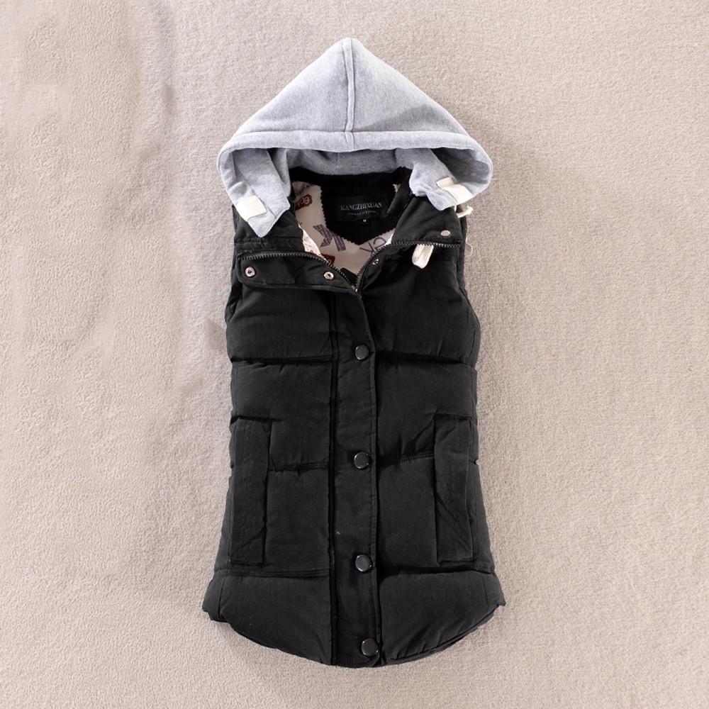 Damesvest Warm mouwloos jack Katoen Effen vest met capuchon voor bovenkleding