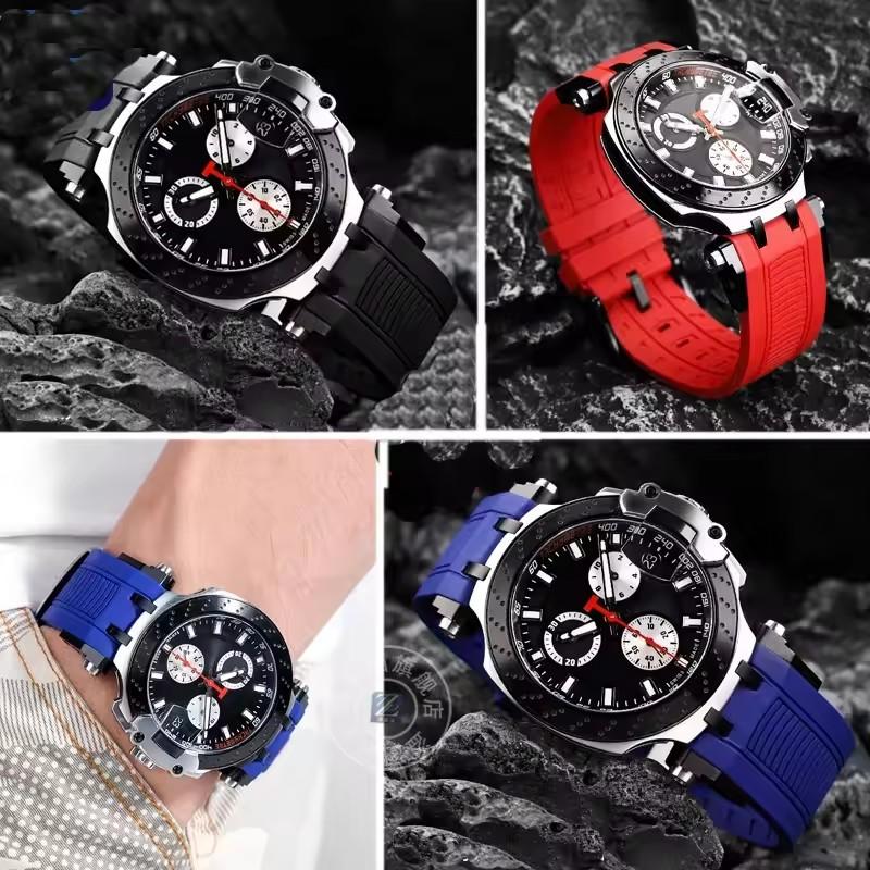Sports Silicone Rubber For Tissot Racing T115417A Series Special Double Notch Watch Strap T115.427 Men's Watch Chain Watchband