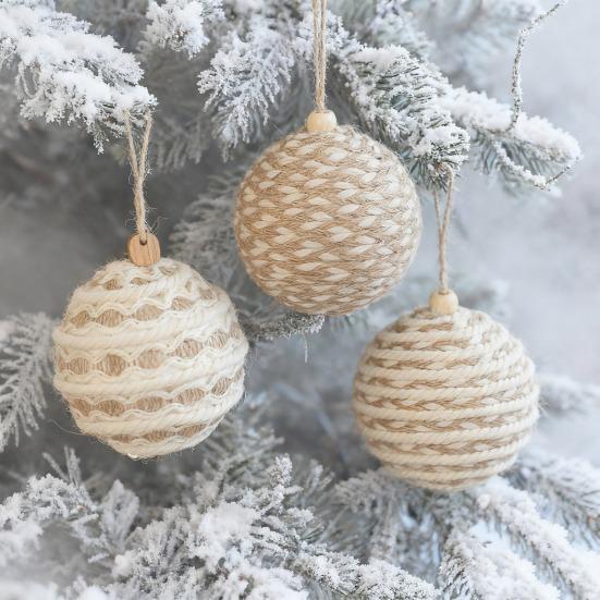 Christmas Ball Ornament Linen Design Rustic Distressed Hanging Ball Xmas Tree Decor Farmhouse Ornament