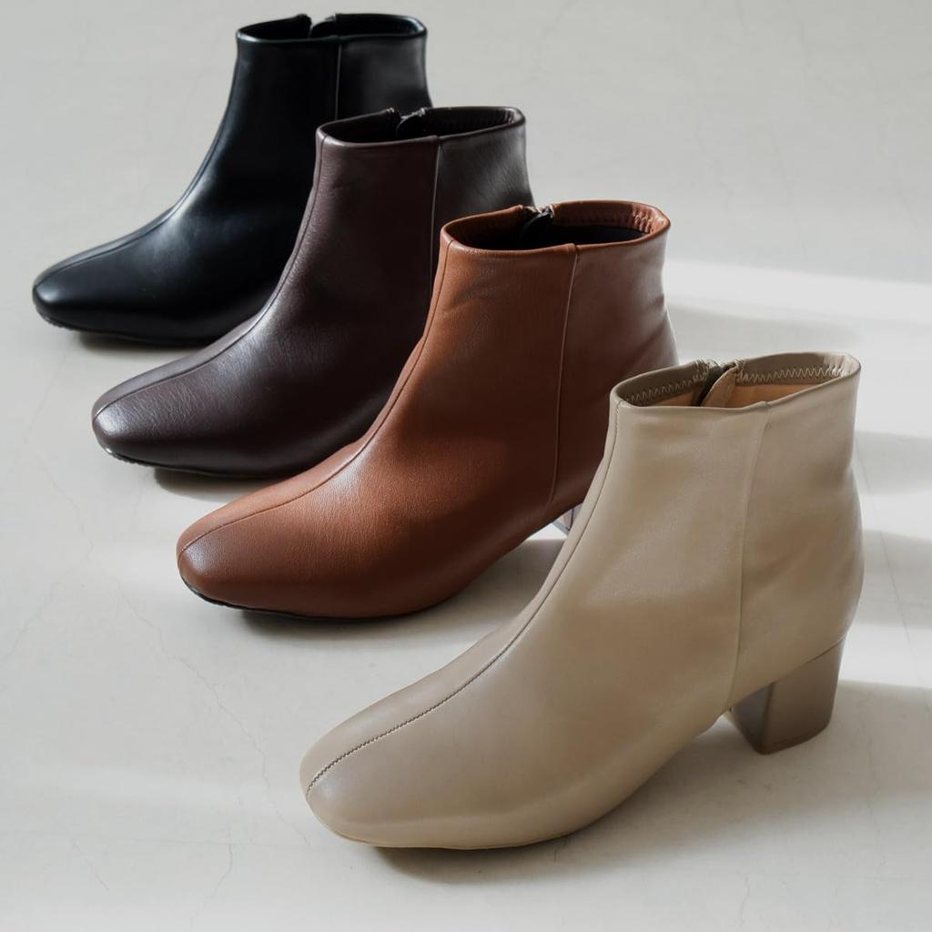 [AmiAmi] Short Boots, Square Toe, 5cm Heel, Women's, Comfortable to Walk In, Black, Winter, Heel CX3202 (M (23.5cm), Black (Smooth))