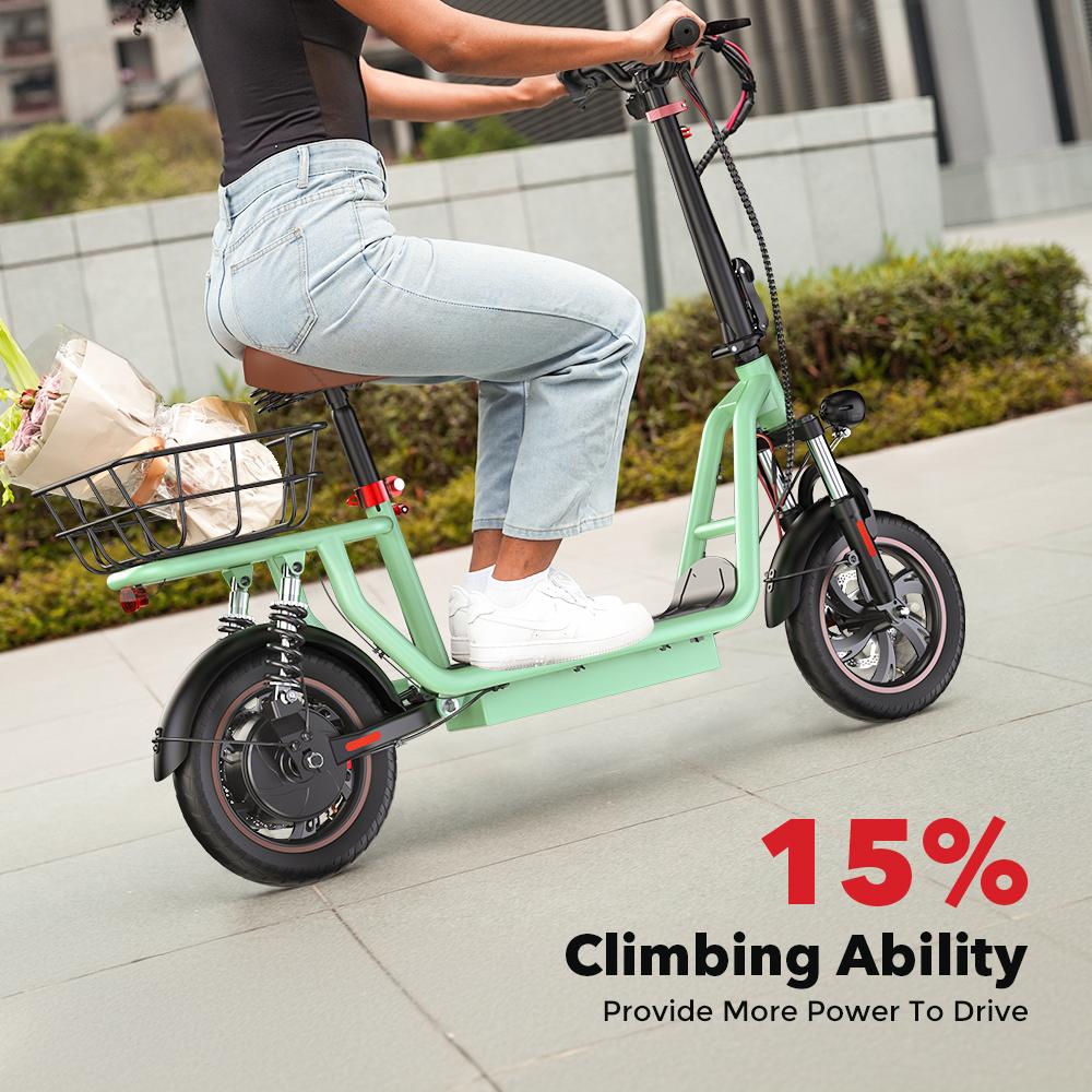 iScooter I12 12-inch Electric Scooter - 35km Range, 500W Motor, Dual Suspension System, Foldable + Seat, Convenient for commuting,Green