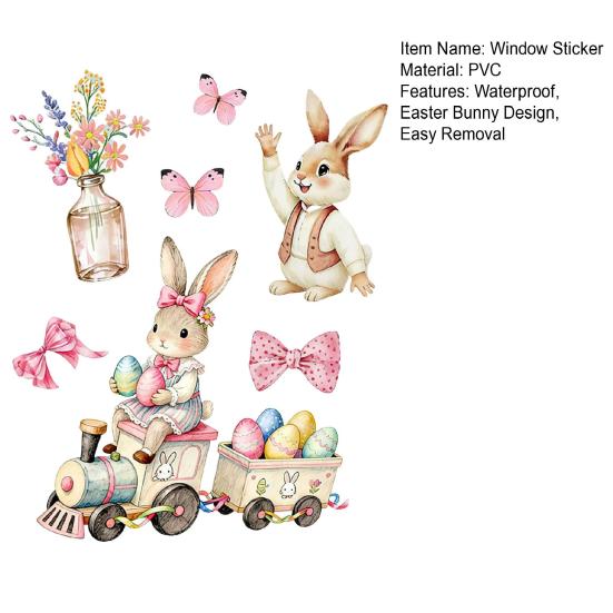 Easter Bunny Window Sticker Waterproof Static Cling Window Decal Removable Bunny Sticker for Home Living Room Bedroom Decor