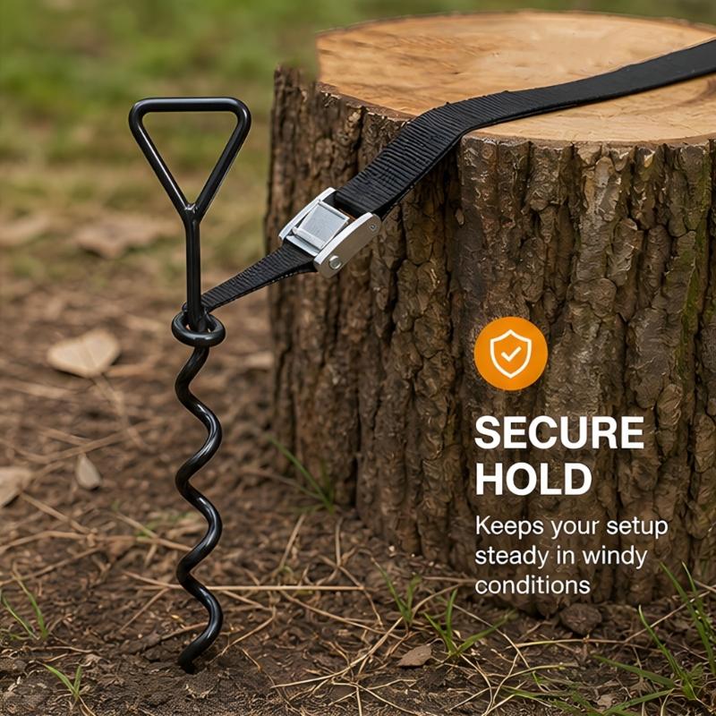 Tie Set for Tree Support, 4 Iron Loop Handle Stakes with 4 Adjustable Ties for Garden and Landscape Maintenance
