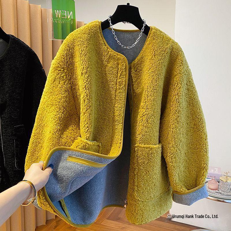 Plus Size Faux Lamb Wool Winter Coat for Women - Thick, Loose, and Warm