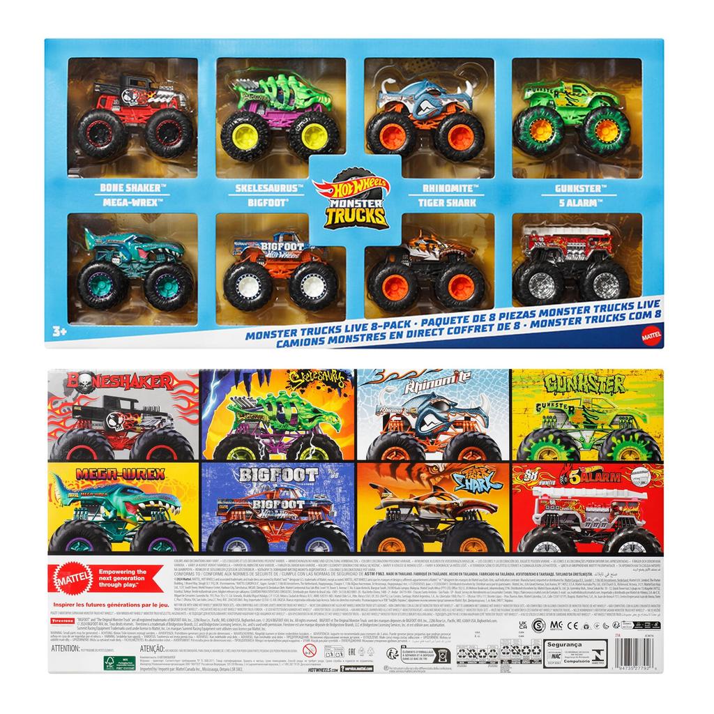 Hot Wheels Monster Truck Assortment Vehicle Toy Miniature Cars for Ages 3 and JCW76 164 8-Pack Up, Multi-Purpose,