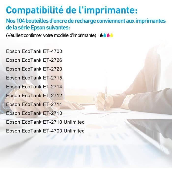 IMPRIMANTE Clywenss 104 Encre Remplacement pour Epson Ecotank 104 Bouteilles d'encre Compatible with Epson EcoTank ET-2710 ET-271200