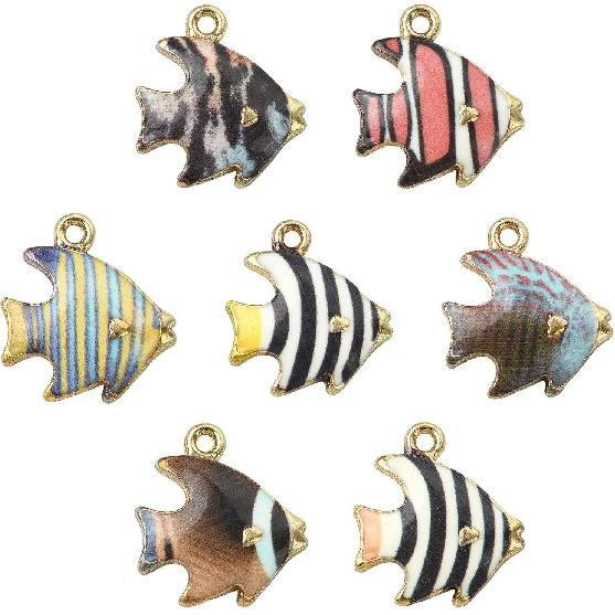 DanLingJewelry 35Pcs 7 Styles Enamel Fish Charms Flower Printed Ocean Animal Charms Tropical Fish Enamel Charm Pendants for Jewelry Making