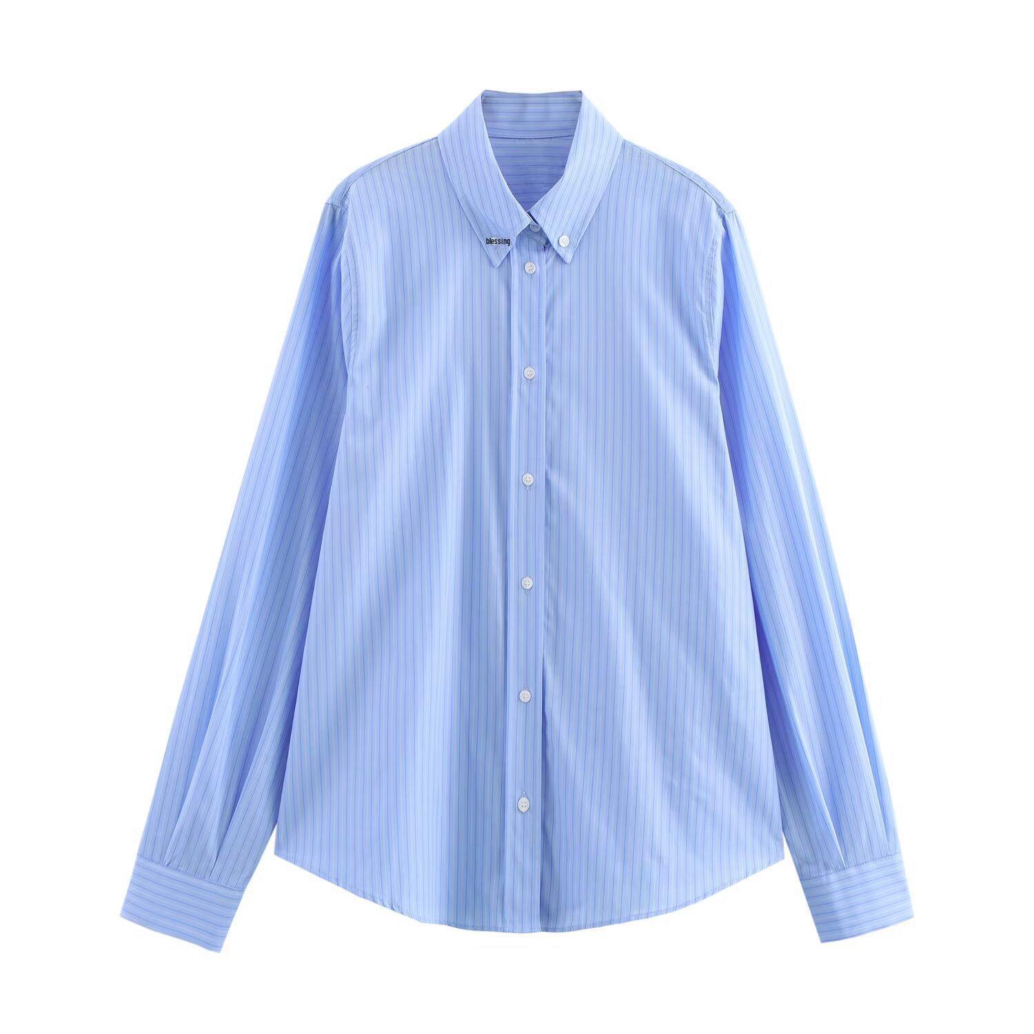 

2025 Spring Women s Fashion Versatile Striped Poplin Long-Sleeve Shirt XS