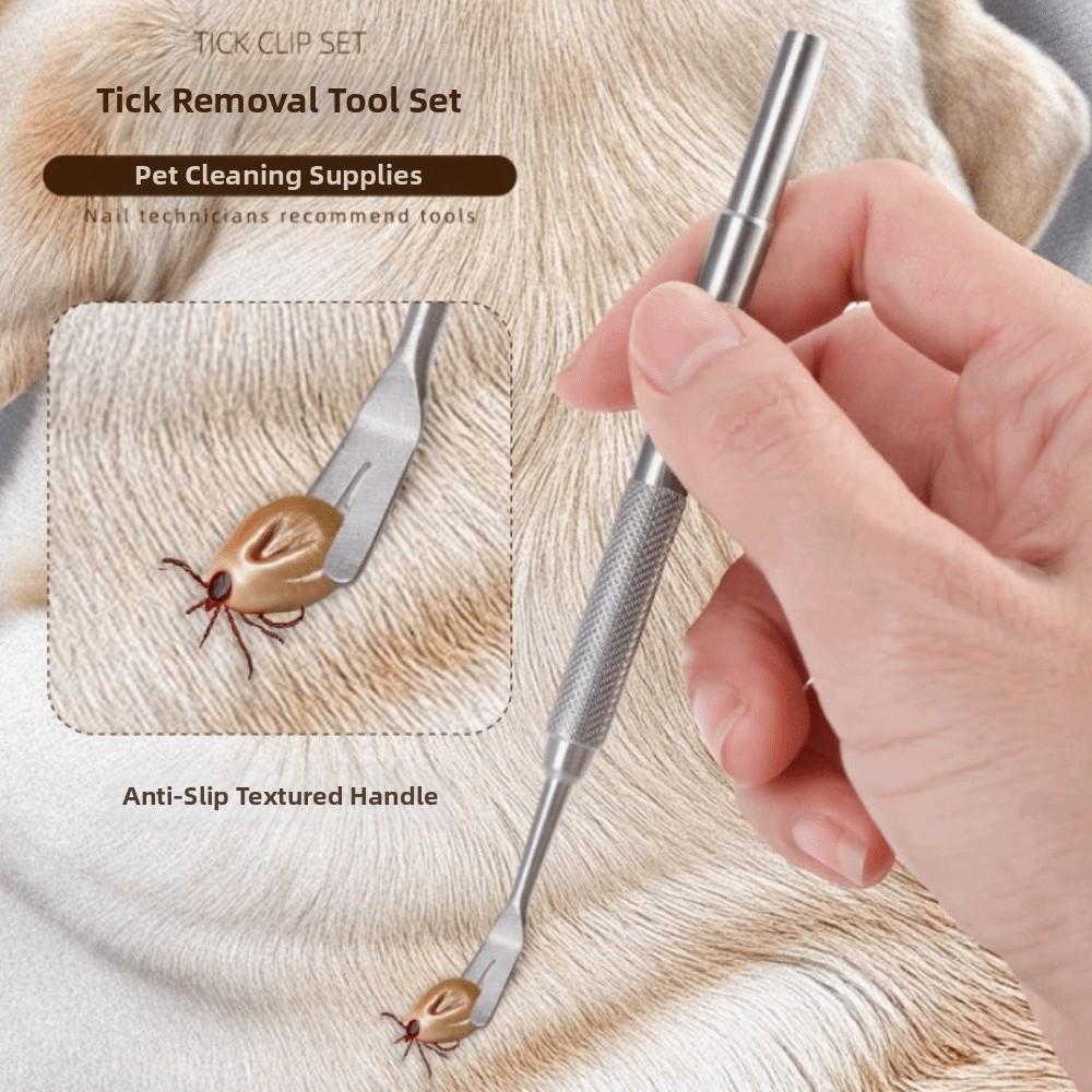 3Pcs/Set Stainless Steel Professional Tick Tweezers Portable Pet Tick Hook  for Pets