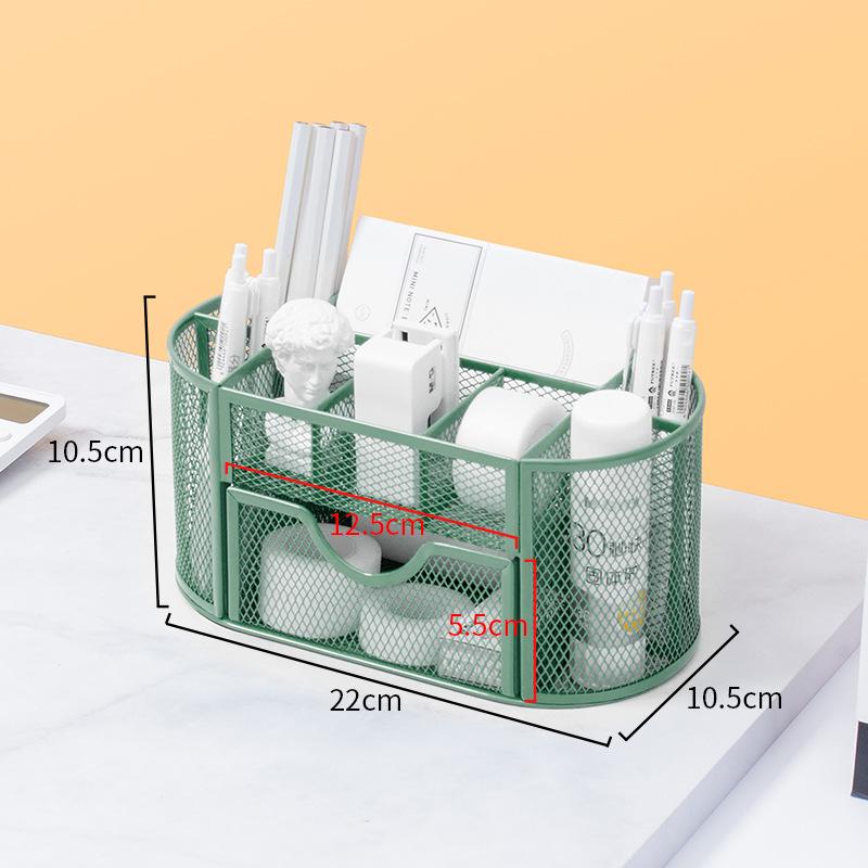 Porte-stylo métallique multifonctionnel de bureau avec tiroir – Organiseur de papeterie créatif et mignon pour bureau et étudiant