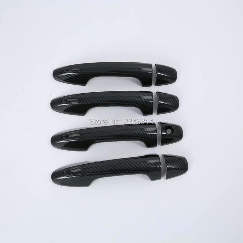 For Toyota Fortuner SW4 AN150 AN160 2015- Carbon Fiber Door Handle Cover Overlay Panel Frame Chrome Car Styling Accessories