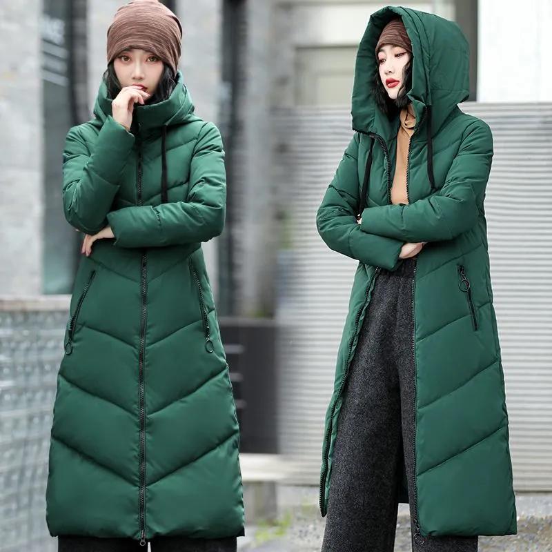 Women's Winter Hooded Medium-length Cold Jacket Solid Color Slim Daily Jacket