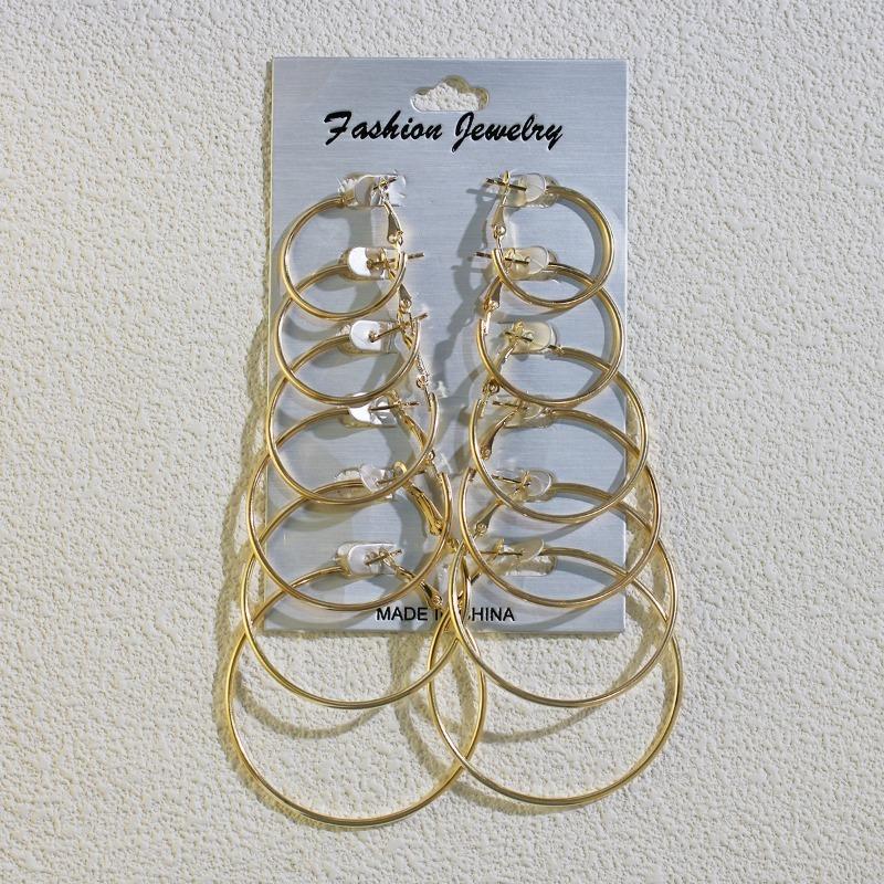 

6 пар серег-колец, комплект из больших круглых серег, ювелирные изделия для женщин и девочек, серьги-клипсы в стиле панк, модные ювелирные аксессуары золотой