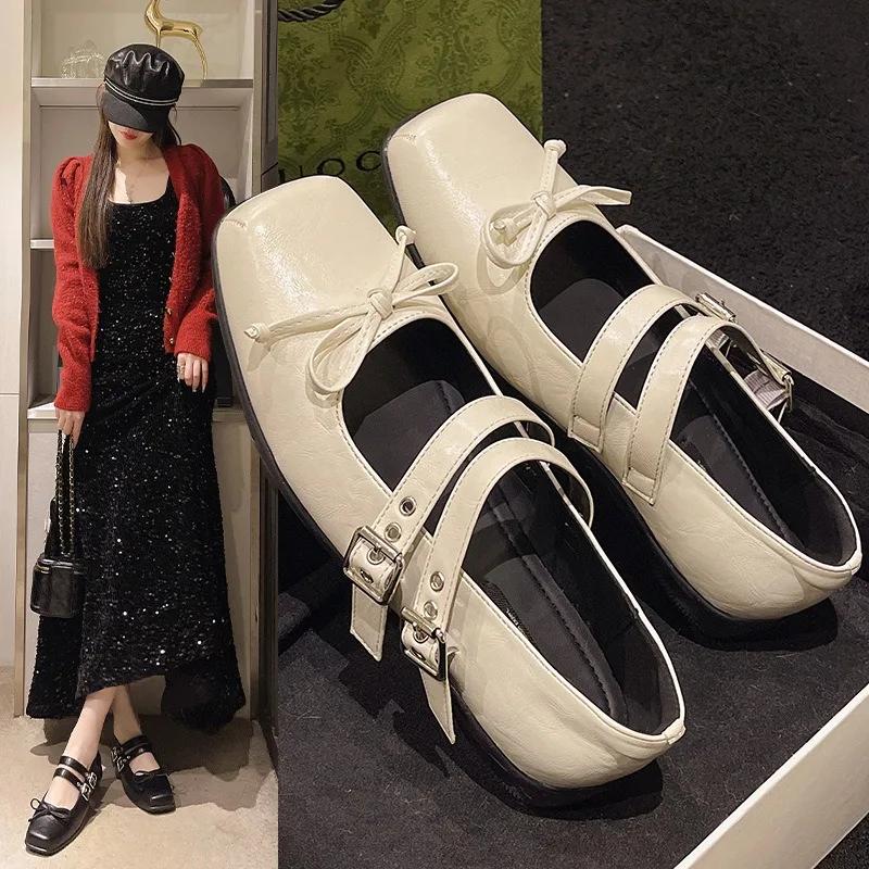 Fashion Designer Spring Women Mary Jane Shoes Fashion Square Toe Ladies Comfort Soft Sole Flats Women's Comfort Ballerinas Shoes