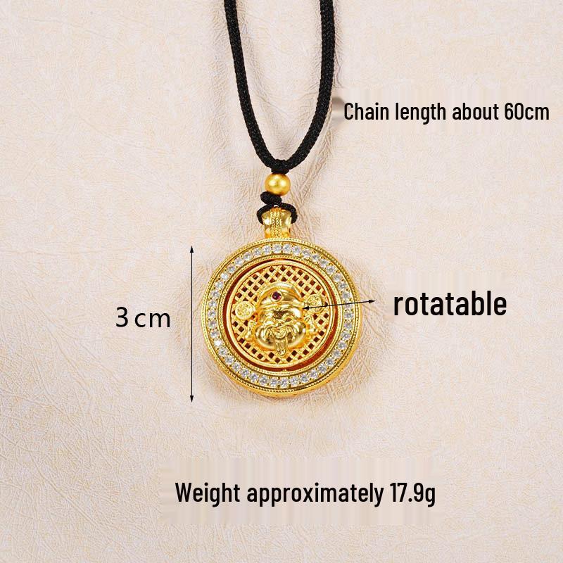 Ancient Gold Sand Eight-Treasure Compass Blessing Necklace - Chinese Retro Copper Alloy Jewelry