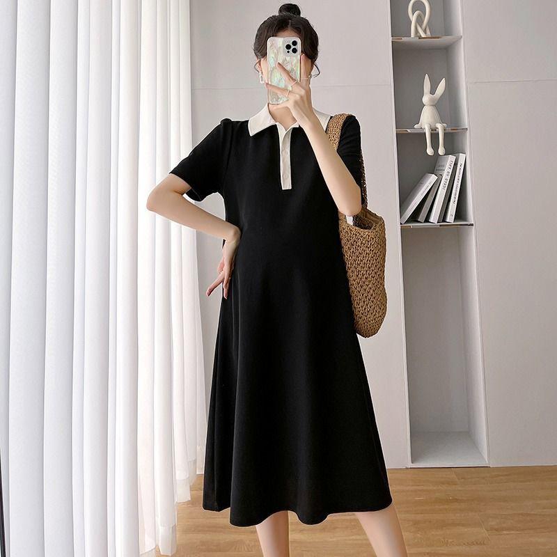 Maternity dress summer short-sleeve polo dress with turn-down collar short-sleeve maternity dress