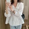 New Arrivals Open Run Women Ruffled Detail Large Collar Button Blouse