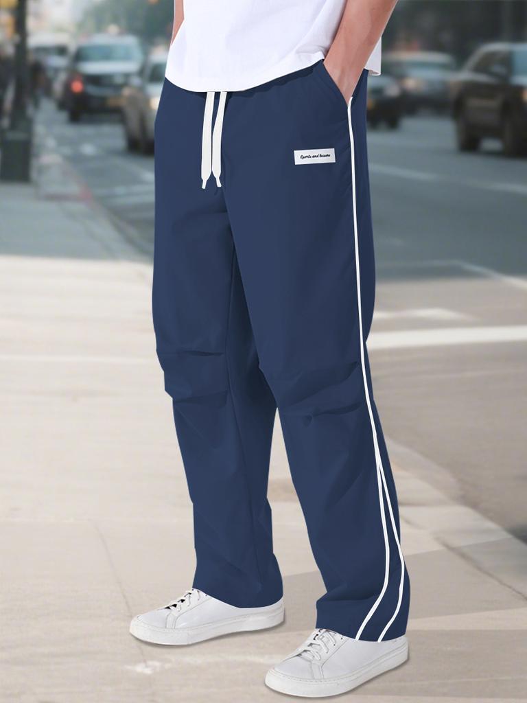 Summer Men's Black Track Pants with Stripes - Casual Sportswear Breathable Comfortable Ideal for Gym Streetwear and Daily Use