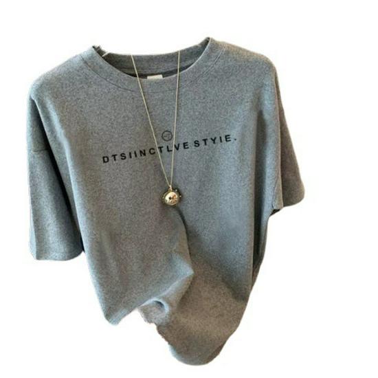 Damernas Sommar 2023 Bomull T-shirt med Bokstav: Mångsidig, Lös, Smal Passform Kortärmad Vit Topp