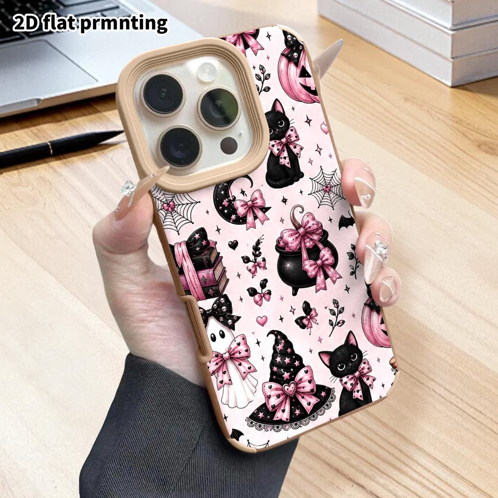 Phone Case: 2D Flat Lambskin Suitable for iPhone 18, 17, 16, 15, 14, 13 Pro Film Protection Case,girly Pink Tone, Christmas and Halloween Gift