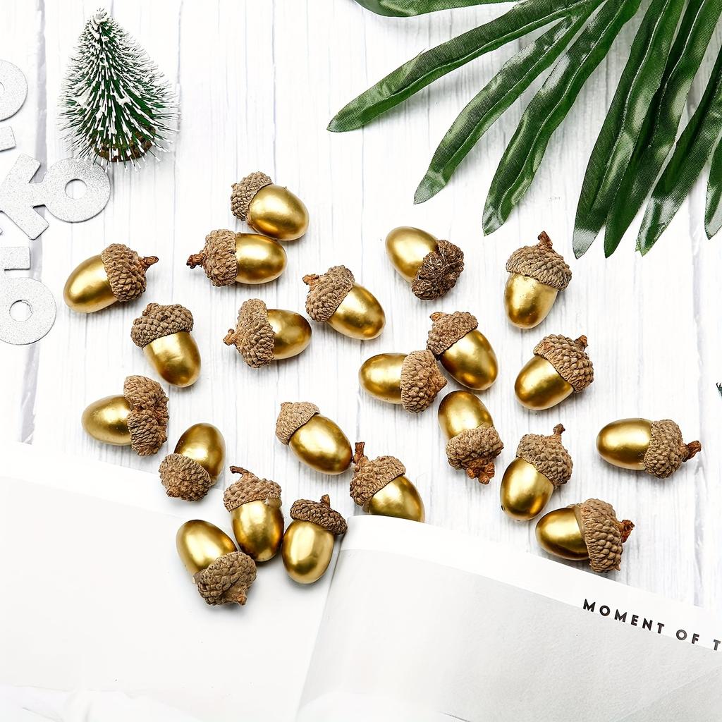 20/50pcs Artificial Golden Acorns,Exquisite Floral Decoration,  Kitchen Decor,Festive Christmas &Four Seasons Tabletop Ornaments