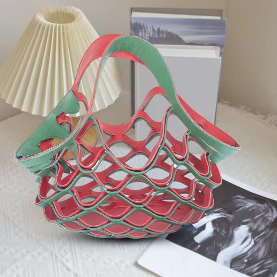 Folding Tote Bag Faux Leather Hollow Handbag Casual 2-in-1 Fruit Basket Seat Cushion for Picnics Camping Grocery Shopping