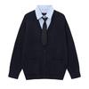 V-neck Knit Cardigan Preppy Vintage Colorblock Fake 2-piece Long Sleeve Casual Outerwear Teens