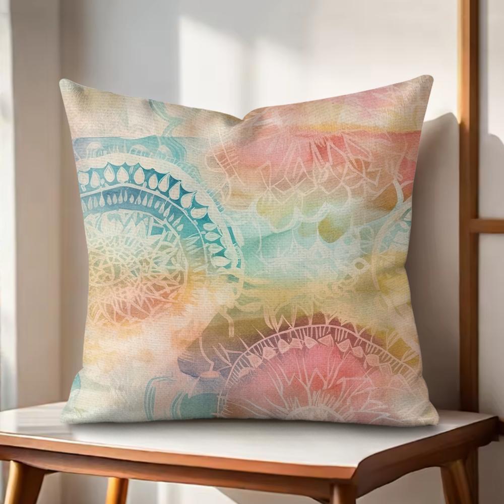 Colorful Floral Mandala Cushion Cover Natural Linen Organic Fabric DoubleSided Printing Couch Pillow Covers Home Decor