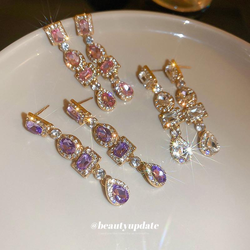 Silver Needle Diamond Square Oval Water Drop Earrings Fashion Temperament Geometric Stud Earrings Earrings Light Luxury Premium Earrings Women