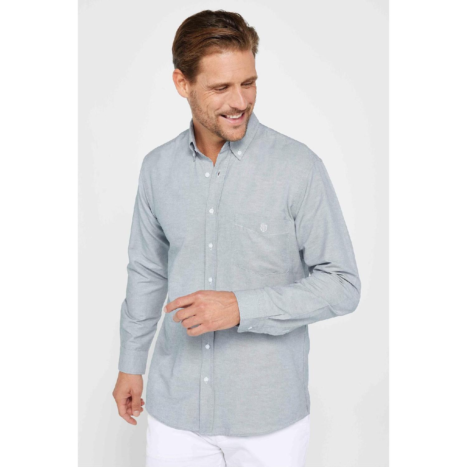 

Классическая мужская синяя рубашка с длинными рукавами и текстурированным воротником на пуговицах и карманами с вышивкой XL синий