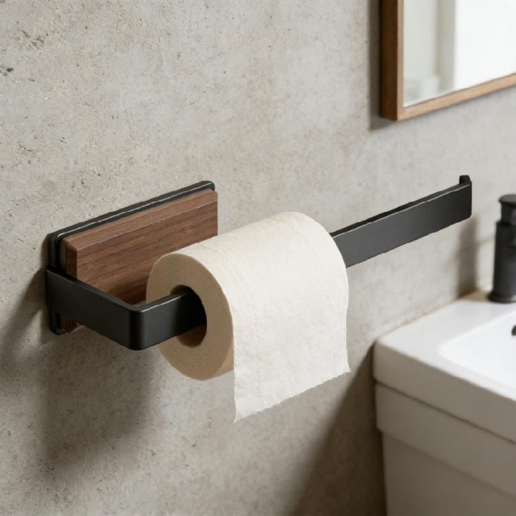 Black Walnuts Wall Mounted Paper Towel Stand Walnuts Wooden Shelf Tissue Roll Hangers For Compactd Spaces
