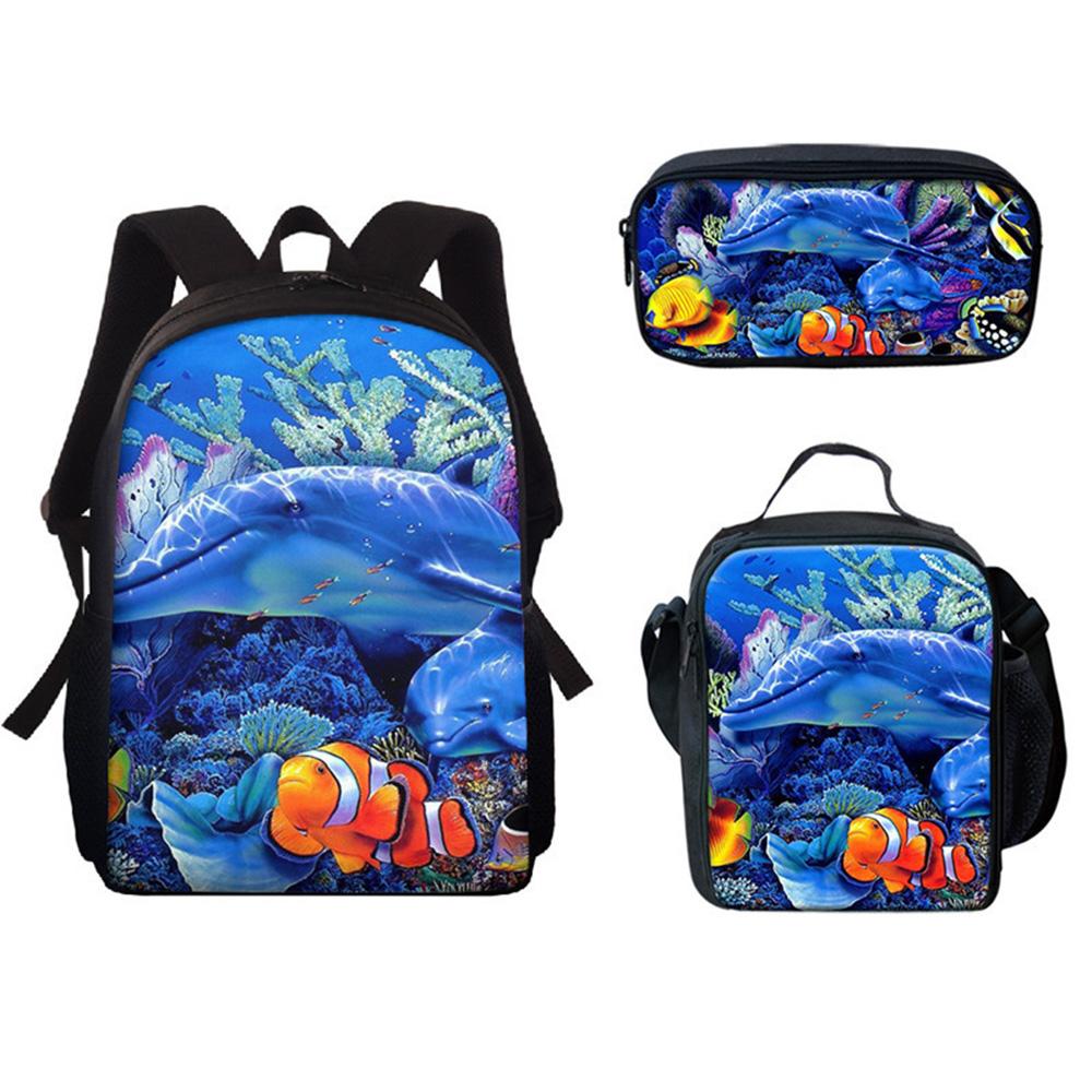 Classic Popular Funny Underwater World Whale 3D Print 3pcs/Set Pupil School Bags Laptop Daypack Backpack Lunch Bag Pencil Case