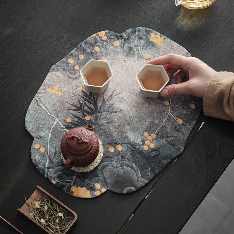 Chinese Watered Gauze Cloth Tea Table Mats Double Sided Shadow Tea Professional Rag Dinner Table Cloth Mat Cafes Supplies Gift
