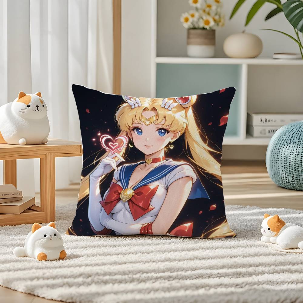 Sailor Moon Sailor Pluto Anime Plush Pillow Cover Soft Short Plush Cushion Cover For Sofa Bedroom Home Decor Gift Decoration